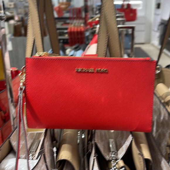 Michael Kors Jet Set Travel Large Double Zip Leather Wristlet phone holder NWT - Picture 12 of 16